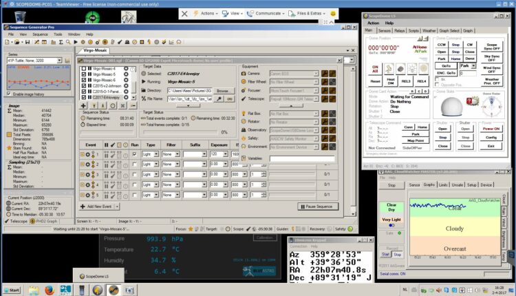 De Scopedome Sequence generator pro sessie voor aankomende nacht is gestart. Data voor 2 panelen van