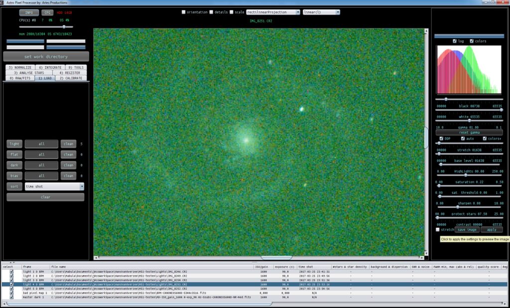 Astro Pixel Processor uncalibrated light frame