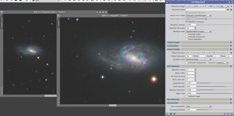 Bij het RGB combineren in Pixinsight loop ik tegen een registratie probleem op van de verschillende