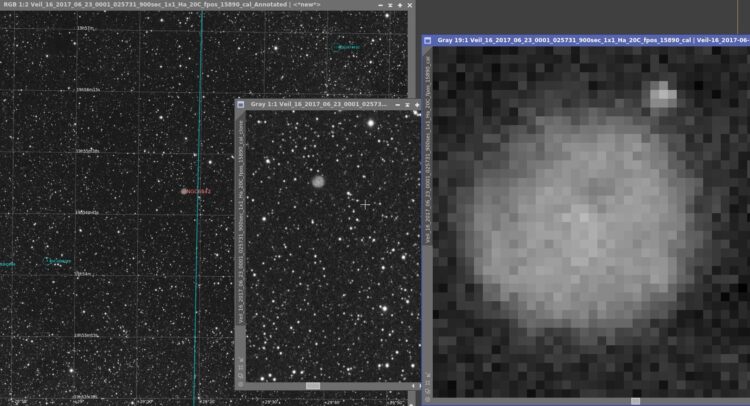 Deze planetaire nevel (NGC6842) viel op bij het inspecteren van de opname van het extra paneel numme