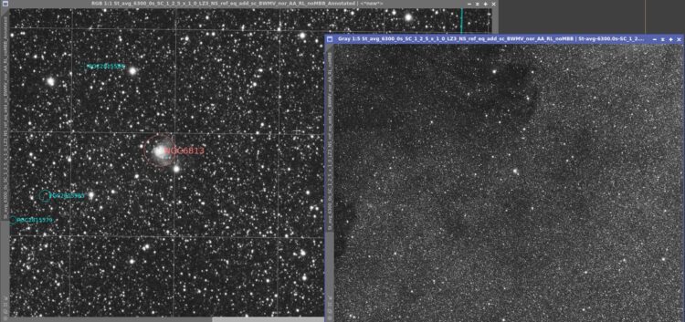 En dus…. zoomde ik vannacht even in op NGC6813. Is een heel klein neveltje dat in een RGB opna