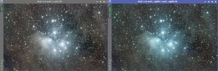 en hierbij nog de oorspronkelijke foto links en de gecalibreerde rechts (beide met superstretch).m45