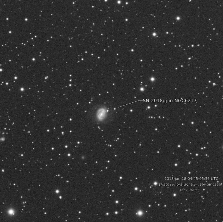 4 dagen geleden ontdekt en vanmorgen tussen 04:45 en 05:56 UTC 17×300 sec gemaakt met Esprit 10
