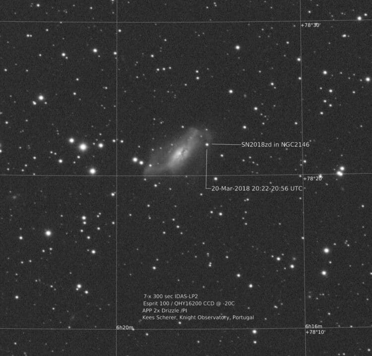 Het is druk met de grote knallen op 60 tot 70 miljoen lichtjaar afstand. Deze Type 2 Supernova SN201