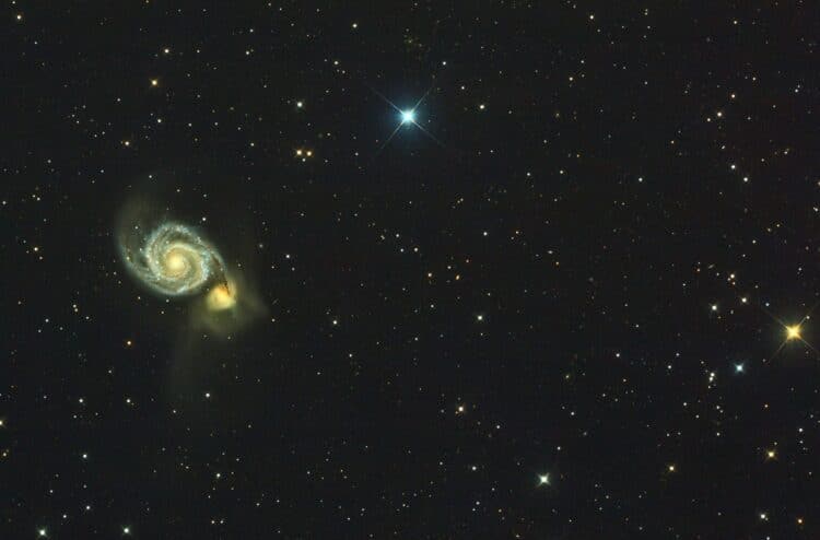Object: M51 Whirlpool Galaxy Lokatie: Grandpre – Frankrijk Datum: 13-4-2018 Camera: Canon 60Da