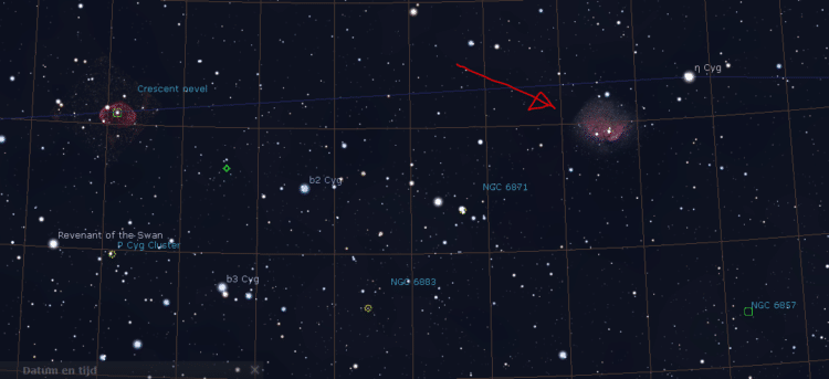 Gisteren was ik in Stellarium opzoek naar een nieuw object en toen vond ik een neveltje in de buurt 