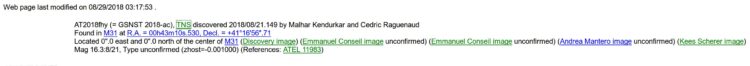 De Nova heeft nog steeds de status “Unconfirmed” omdat de follow-up observaties met spec