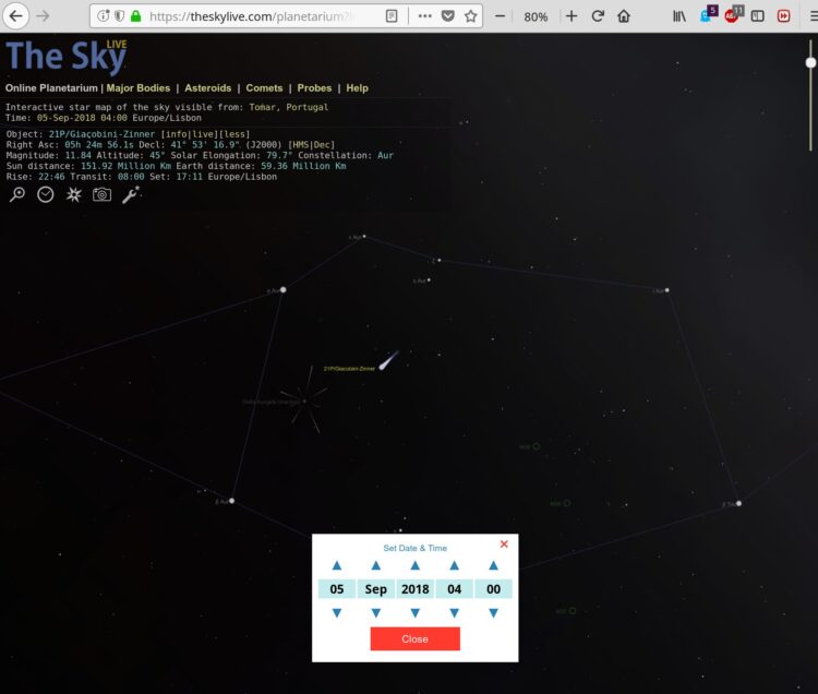 De Posities op https://theskylive.com/ kloppen altijd precies. Wanneer je de pagina voor 21P kiest e