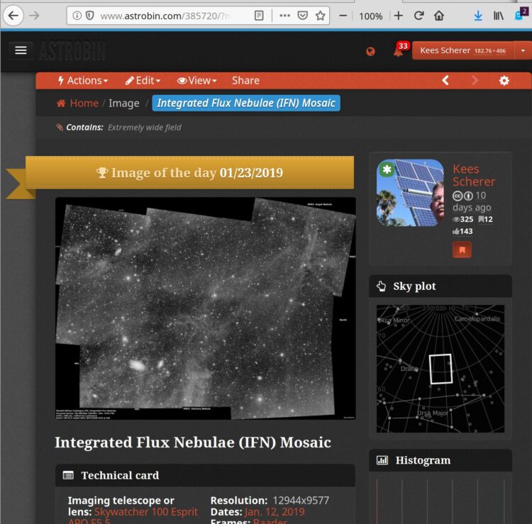 Het Mozaiek is inmiddels Astrobin Image of The day geworden, fijn dat niet alleen kleurplaten IOTD w