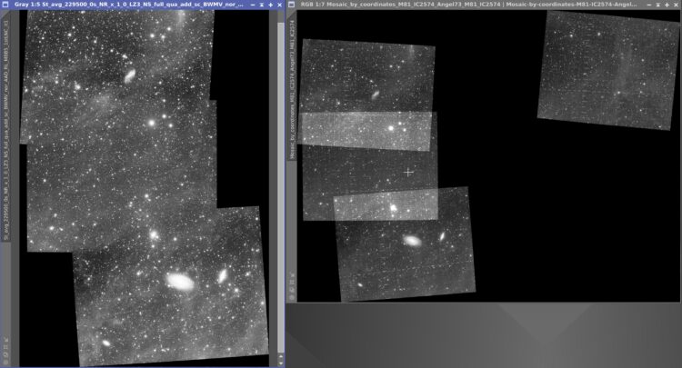 Inmiddels 4 panelen met in totaal 70 uur integratietijd. AstroPixelProcessor en Pixinsight vullen el