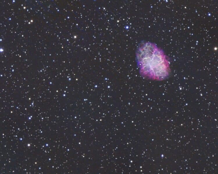 Even een Bambi object om er weer in te komen. Messier 1 genomen met de TS 130/910 mm, ASI 1600 mm &#