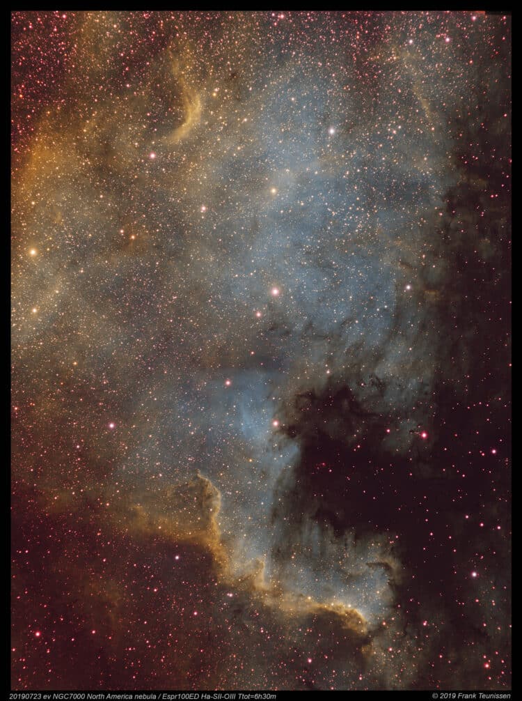 Narrowband Noord Amerika nevel (NGC7000), 23 juli, 21-23 aug 2019 Nogmaals NGC7000 ofwel de Noord-Am
