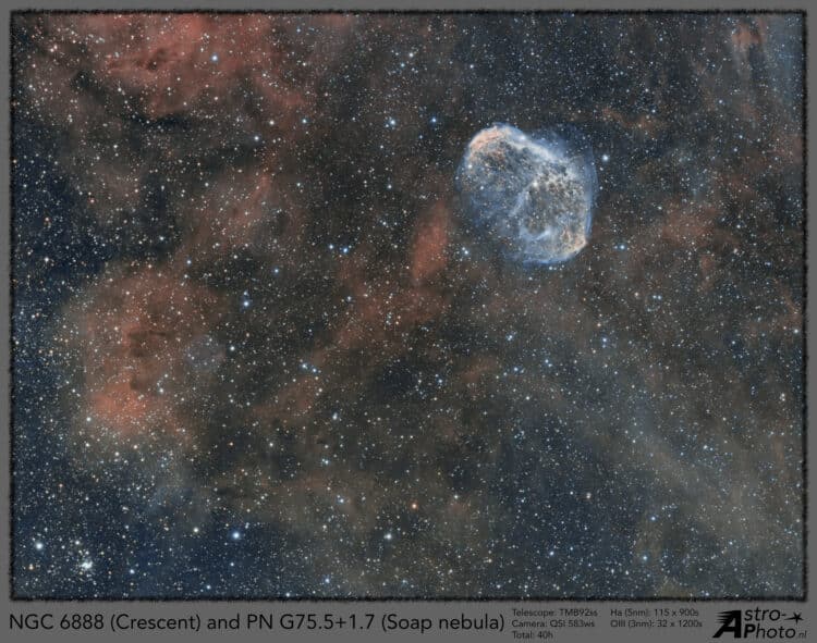 De “soap bubble nebula” is de bekende naam voor de planetaire nevel pn g75.5+1.7. Deze nevel wer