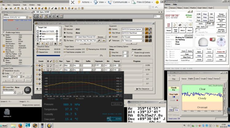 Het is best warm in de Scopedome, zelfs de Cloudwatcher is van slag omdat de Infraroodsensor ook hog