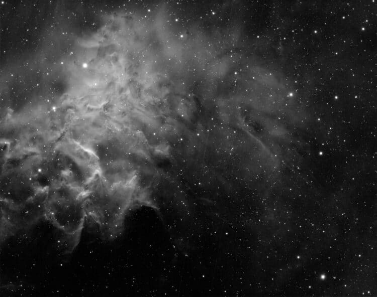 Part of Flaming Star Nebula, 10 X 1800s, Astrodon H-Alpha 3nm, QHY23 Mono camera, APM APO 107/700 te