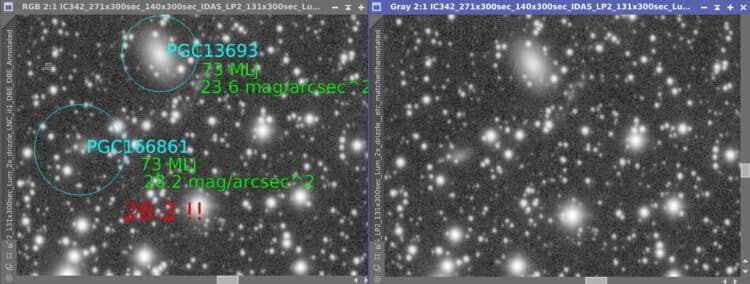 In de omgeving van IC342, in “the zone of avoidance” is PGC166861 te vinden, een sterren