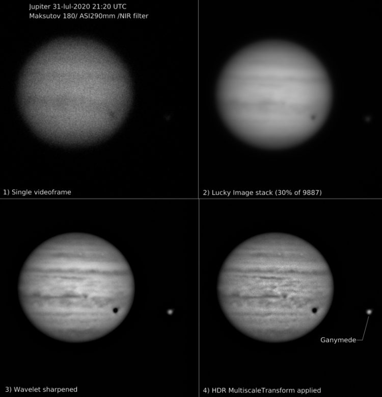 Maksutov 180/2700 / ASI 290mm/ Proplanet 642 bp IR filter. Opgenomen in 90 seconden: 9887 frames met