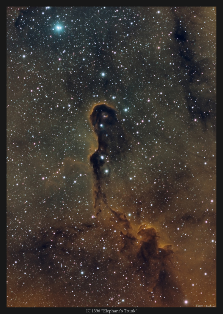 IC1369 – Elephant’s Trunk Nebula , 21-sep 2019, 17-18 september 2020 Opname met smalband