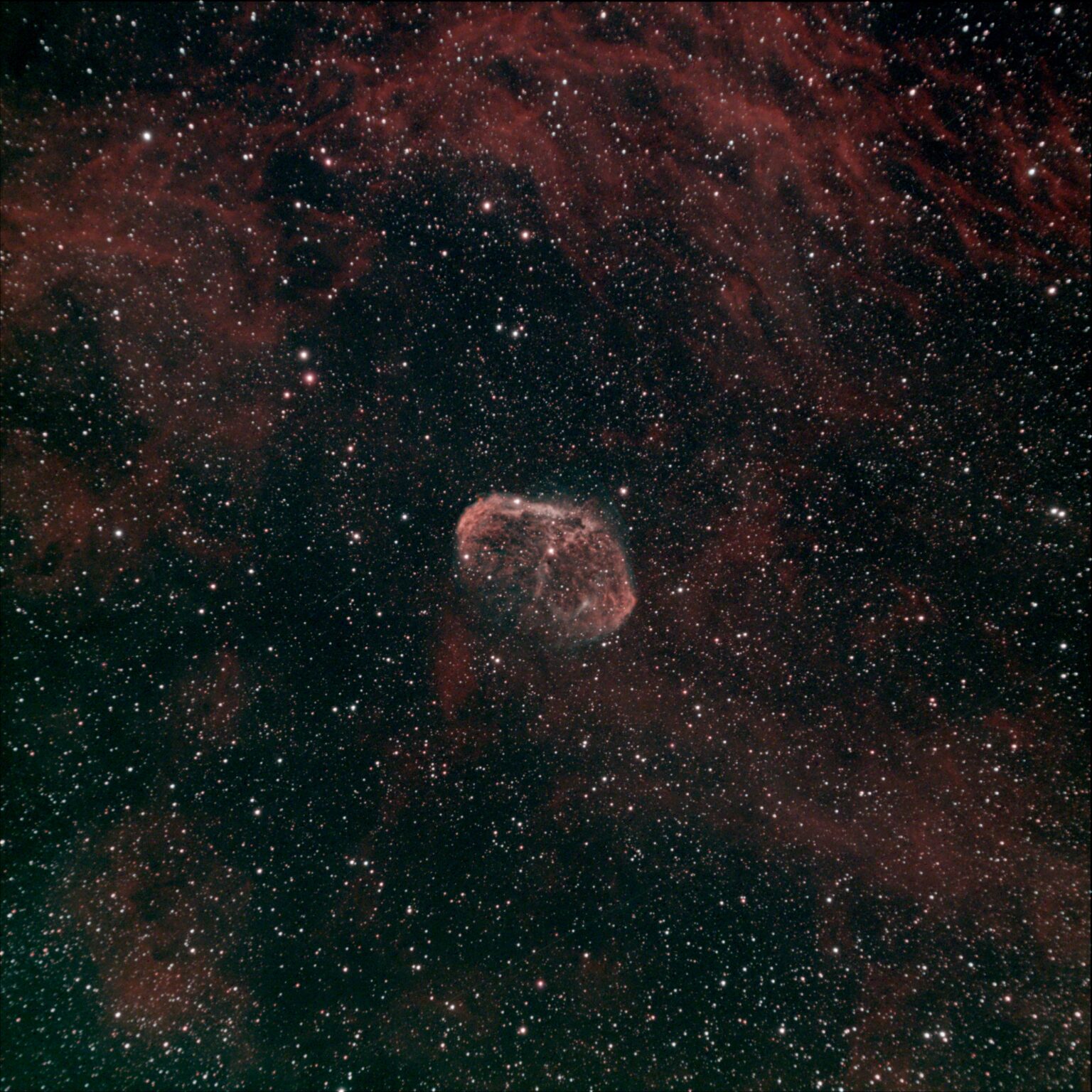 NGC6888 De Crescent nevel is een zwakke, diffuse nevel in het sterrenbeeld Zwaan. Een prachtig sterr