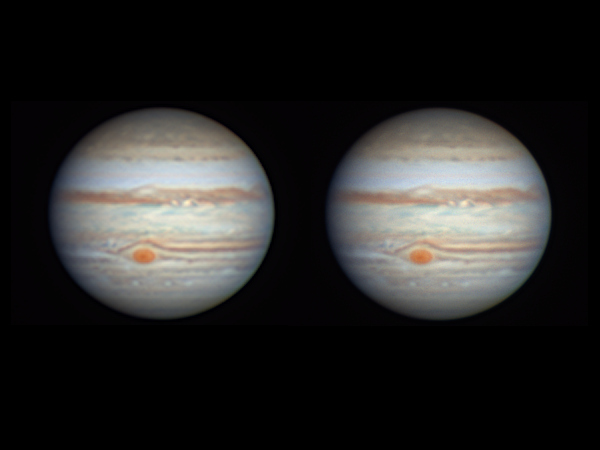 Resampling van Jupiter om oversampling te testen (zie aangrenzende tekst waarvan één het origineel is).